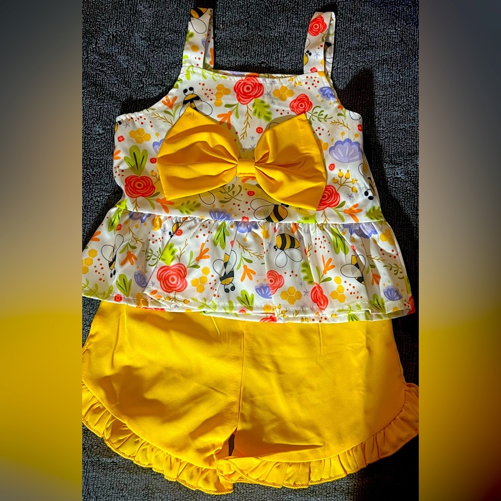 Floral Top and Yellow Shorts Set